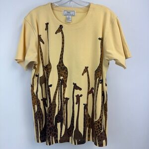 Lisa International Shirt Women's L Yellow Giraffe Animal Safari Graphic Top Vtg